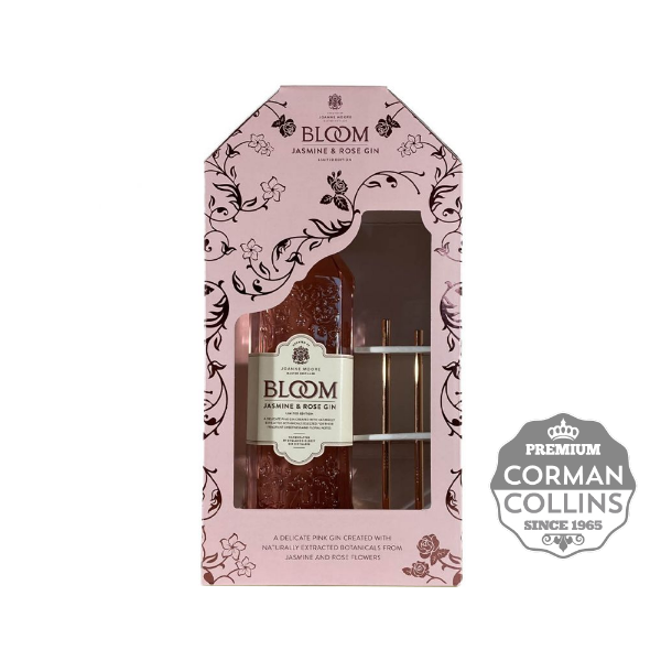 Image de GIN BLOOM 70 CL 40° PINK COFFRET+ INOX PAILLE